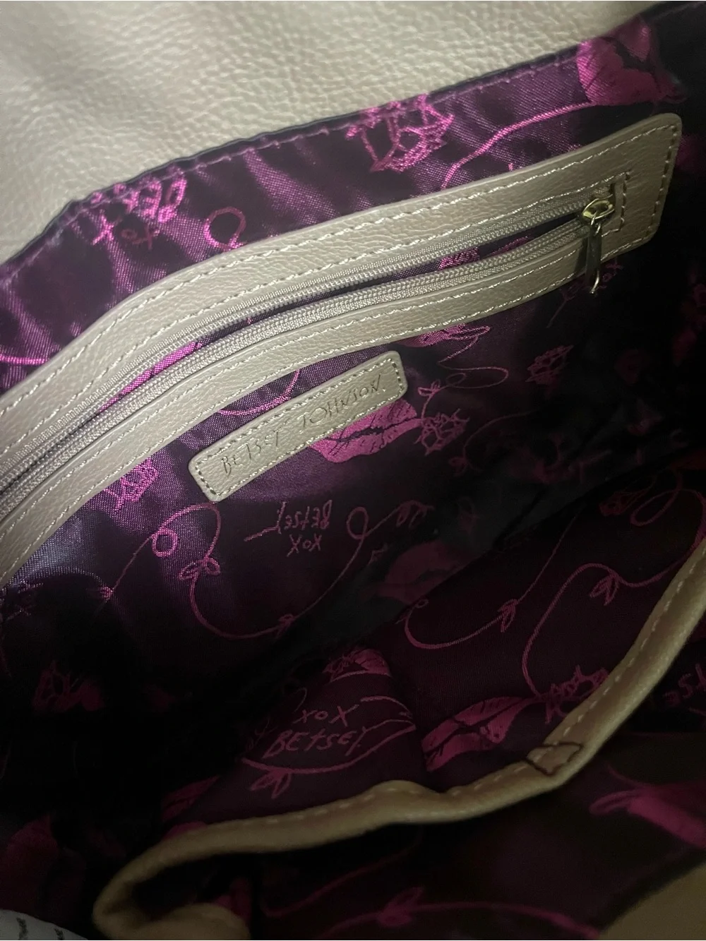 Betsey Johnson Pink Quilted Crossbody with Brown Trim & Cream Bow